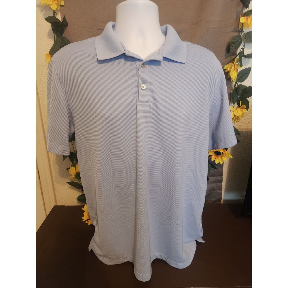 Van Heusen Mens Polo Shirt Light Blue Textured Knit Short Sleeve Classic Fit L